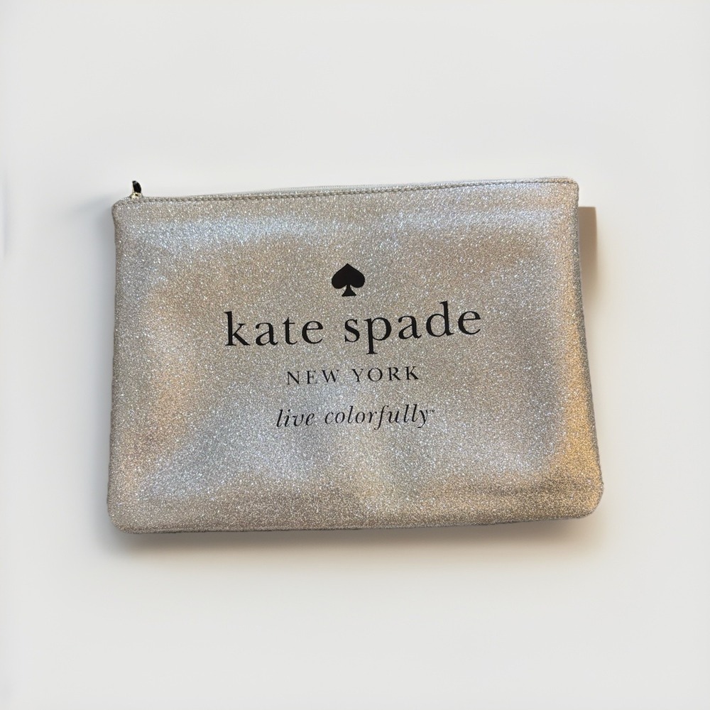 Kate Spade‎ Holiday Drive Gia Silver Sparkle Metallica Oversized Pouch Party